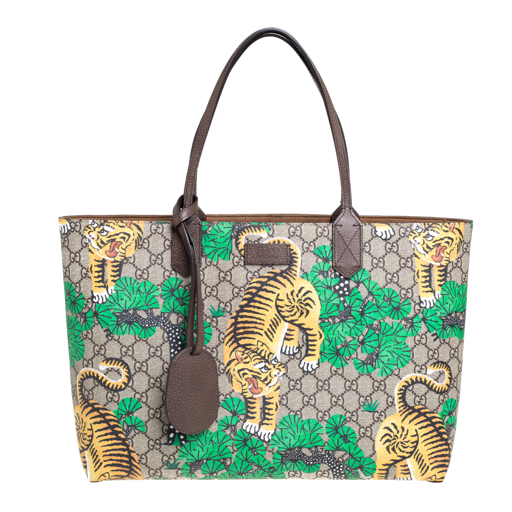 Pre-owned Gucci Multicolor Gg Supreme Coated Canvas And Leather Bengal Tiger Shopper Tote