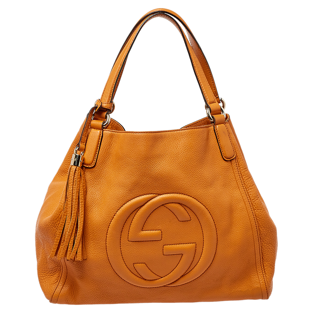 Pre-owned Gucci Orange Pebbled Leather Medium Soho Tote