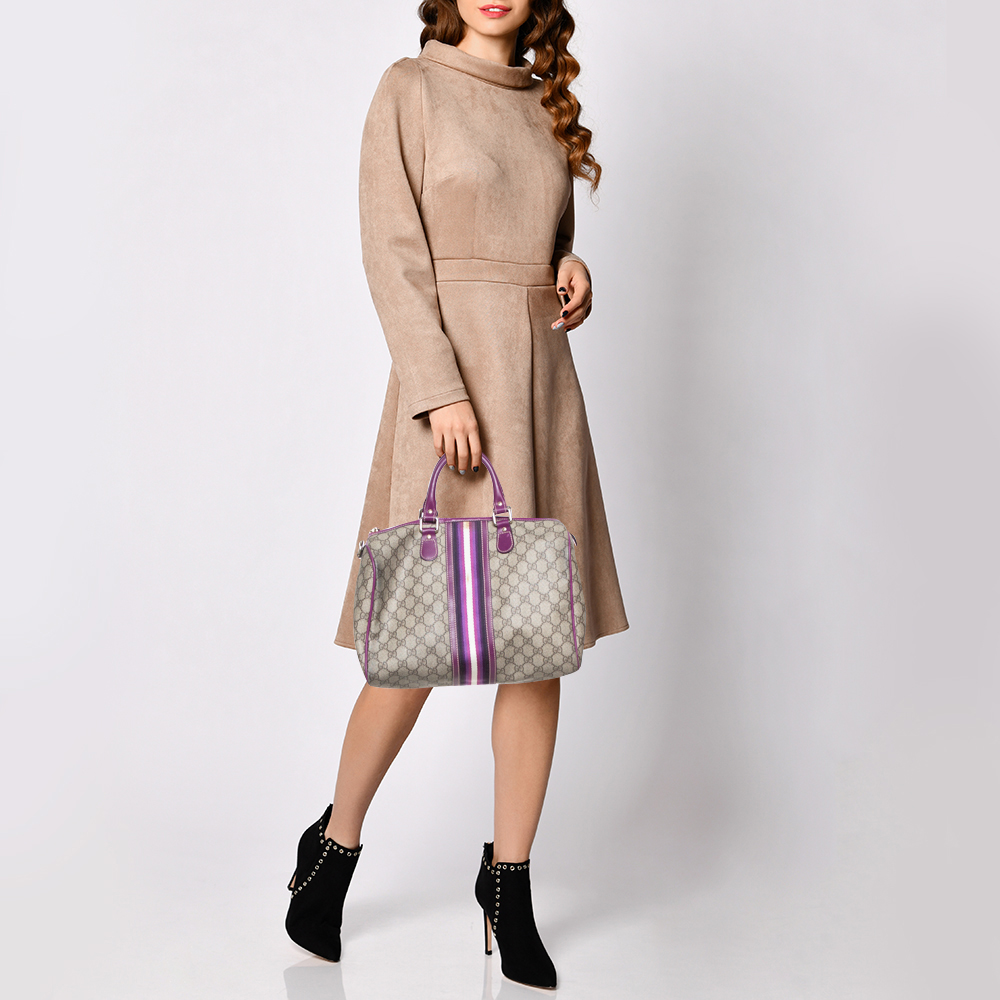 

Gucci Beige/Purple GG Coated Canvas Medium Joy Web Boston Bag