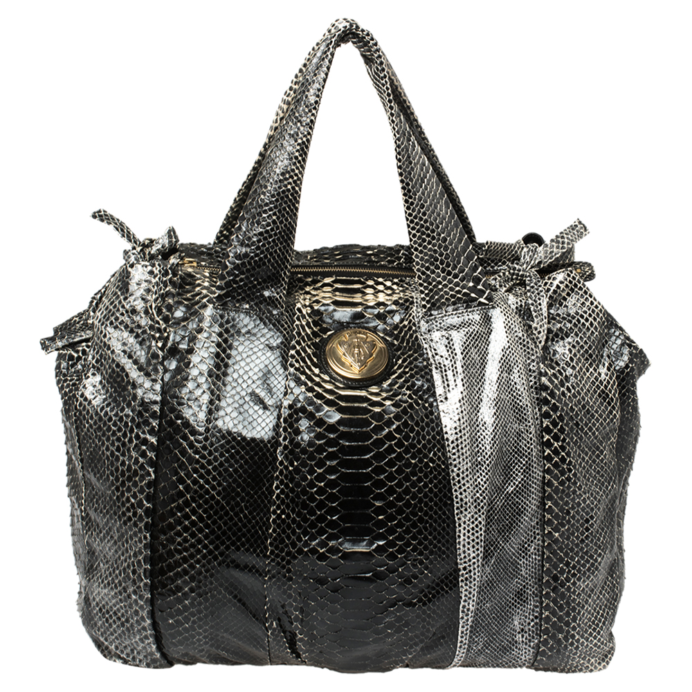 Pre-owned Gucci Black Python Large Hysteria Tote