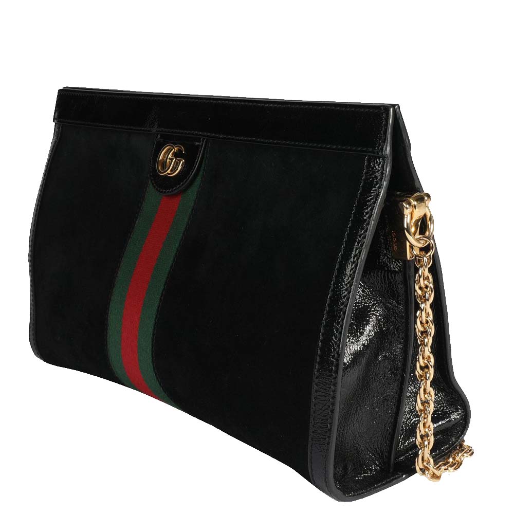 

Gucci Black Suede & Patent Leather Ophidia Small Shoulder Bag