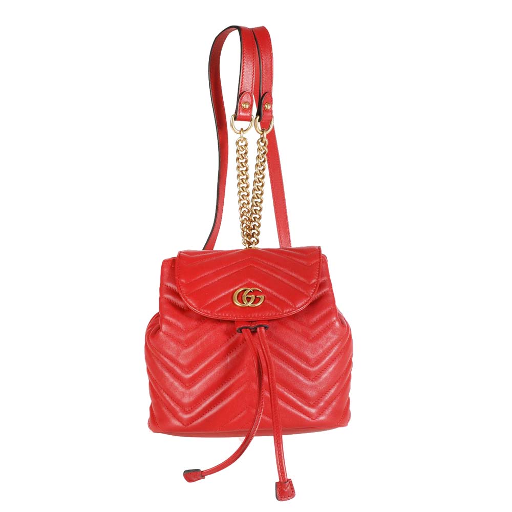 Pre-owned Gucci Red Matelass&eacute; Leather Gg Marmont Mini Backpack