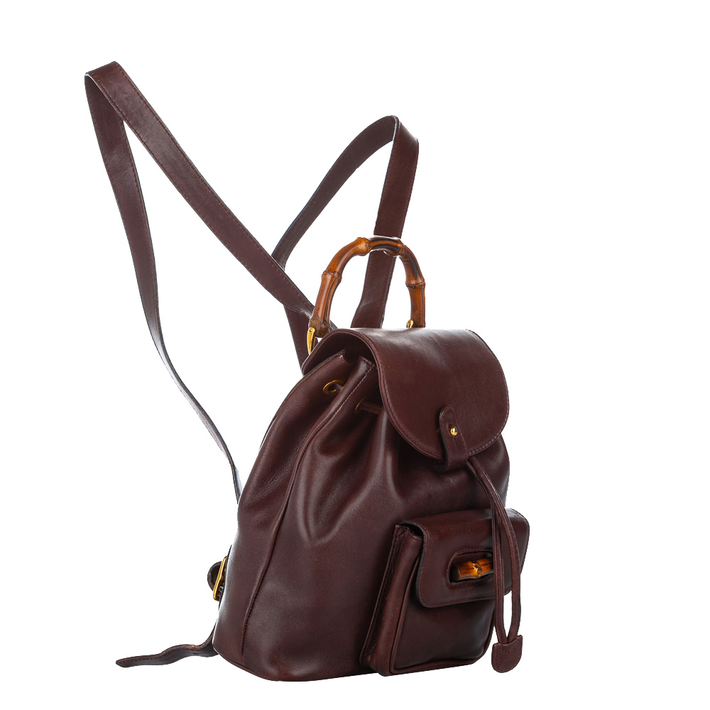 

Gucci Brown Leather Bamboo Drawstring Backpack