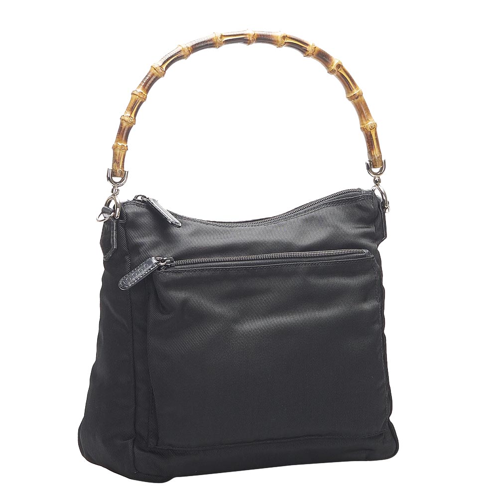 

Gucci Black Canvas Bamboo Top Handle Bag