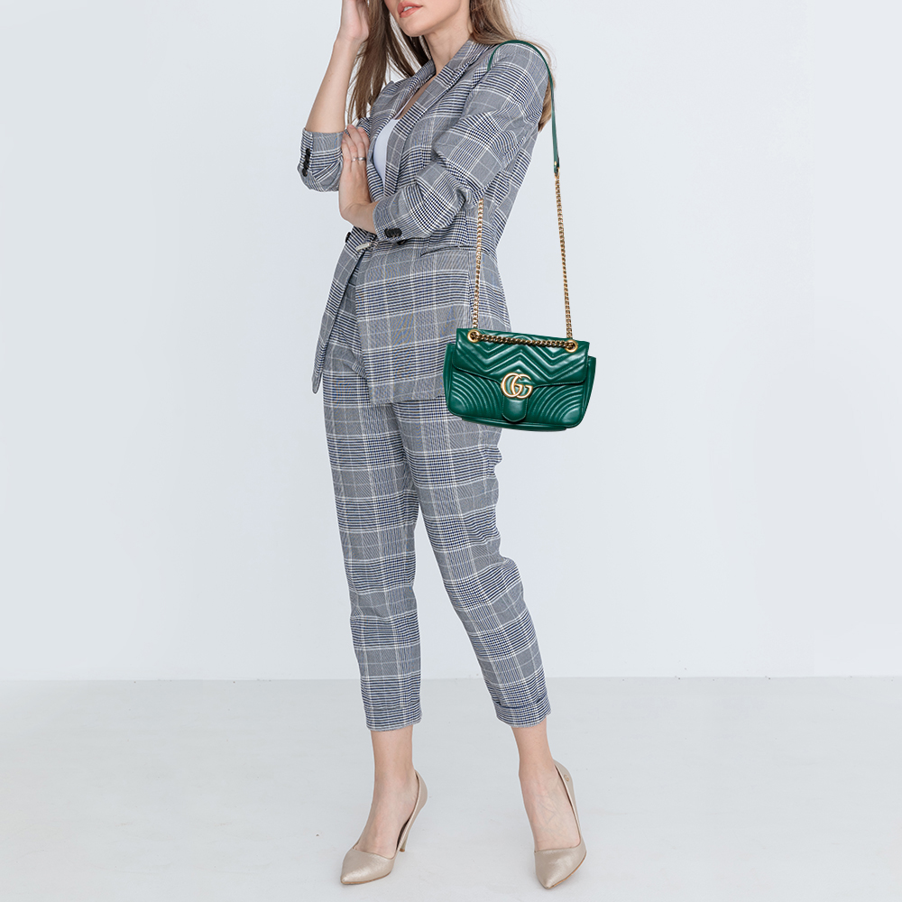 

Gucci Green Matelasse Leather Small GG Marmont Shoulder Bag