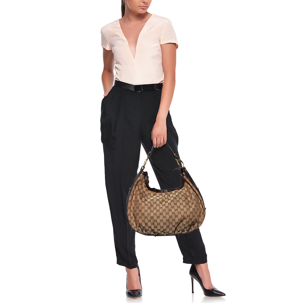 

Gucci Beige/Brown GG Canvas and Leather Medium Interlocking G Hobo