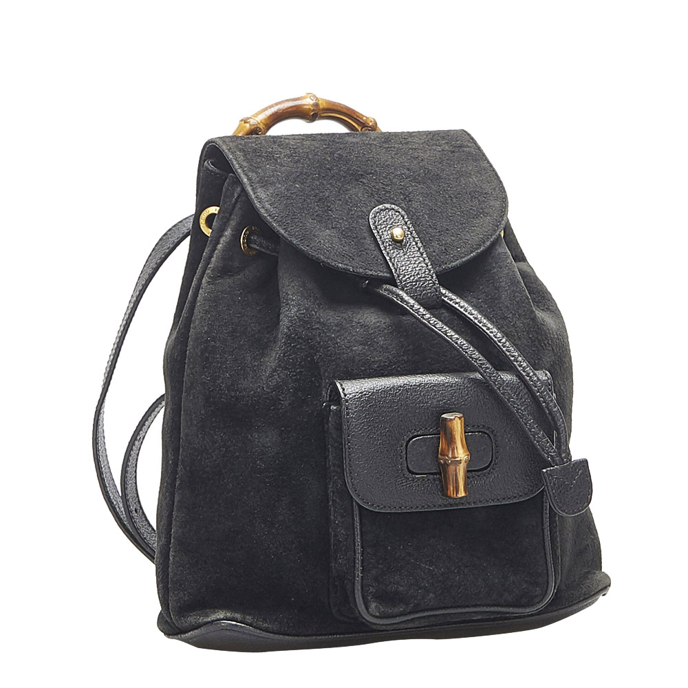

Gucci Black Suede Bamboo Drawstring Backpack