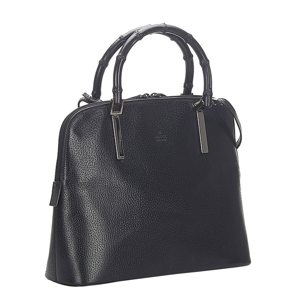 

Gucci Black Leather Bamboo Satchel Bag