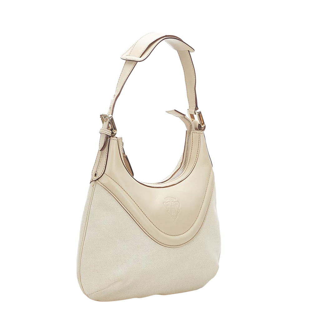 

Gucci White Crest Leather Hobo Bag