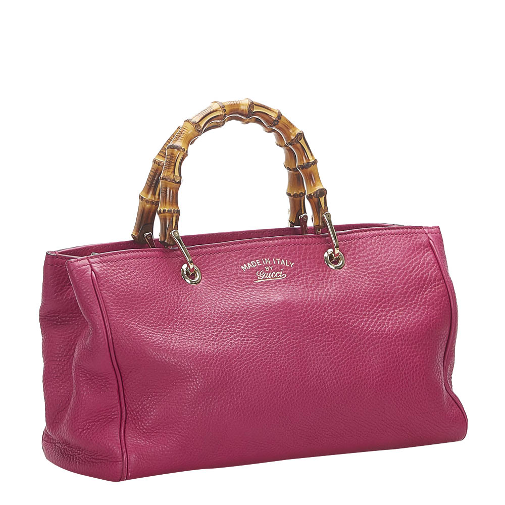 

Gucci Pink Leather Bamboo Shopper Satchel Bag