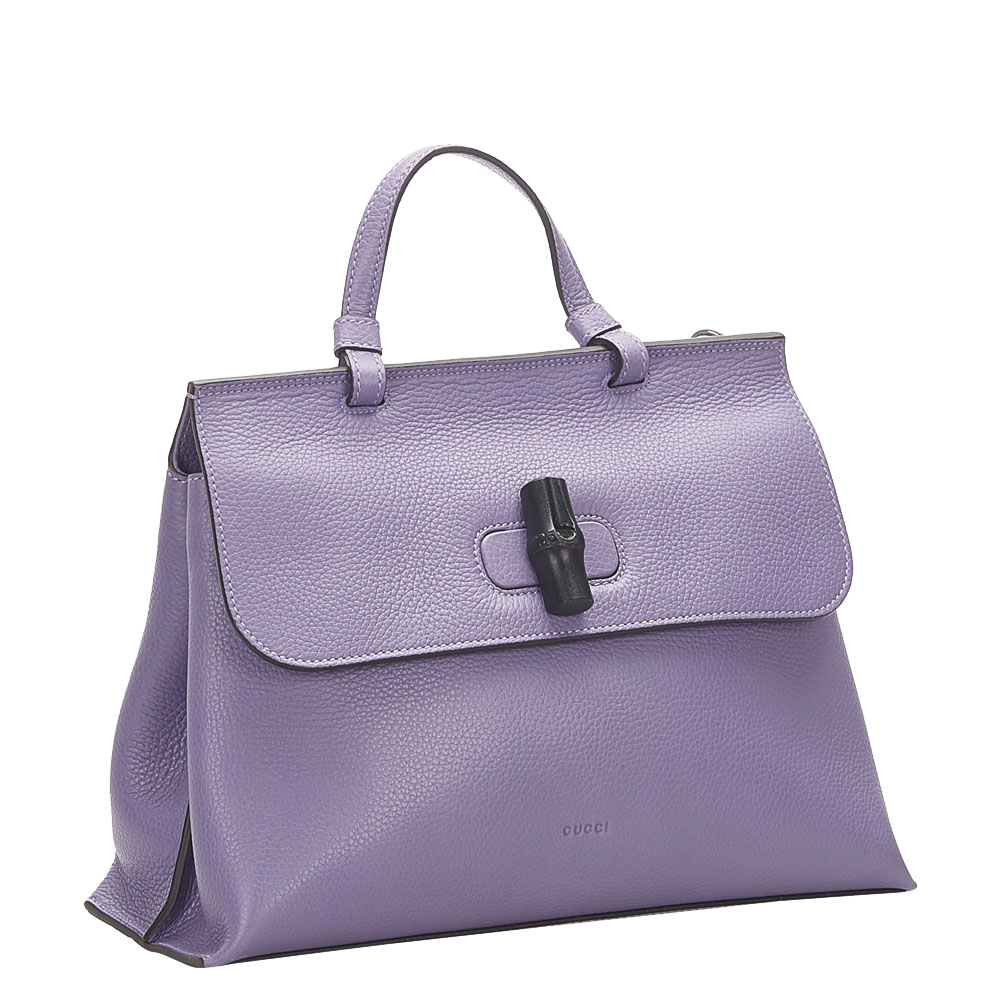 

Gucci Purple Leather Bamboo Daily Satchel Bag