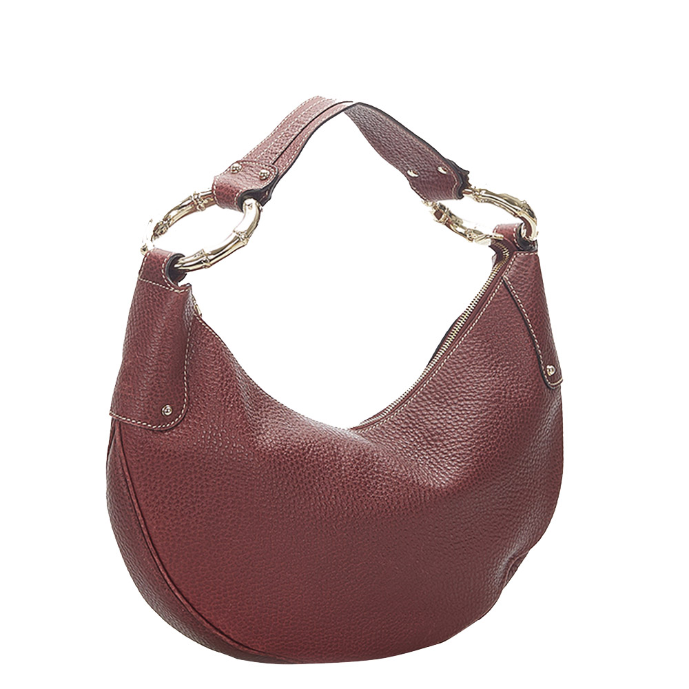 

Gucci Burgundy Leather Bamboo Ring Hobo Bag, Red