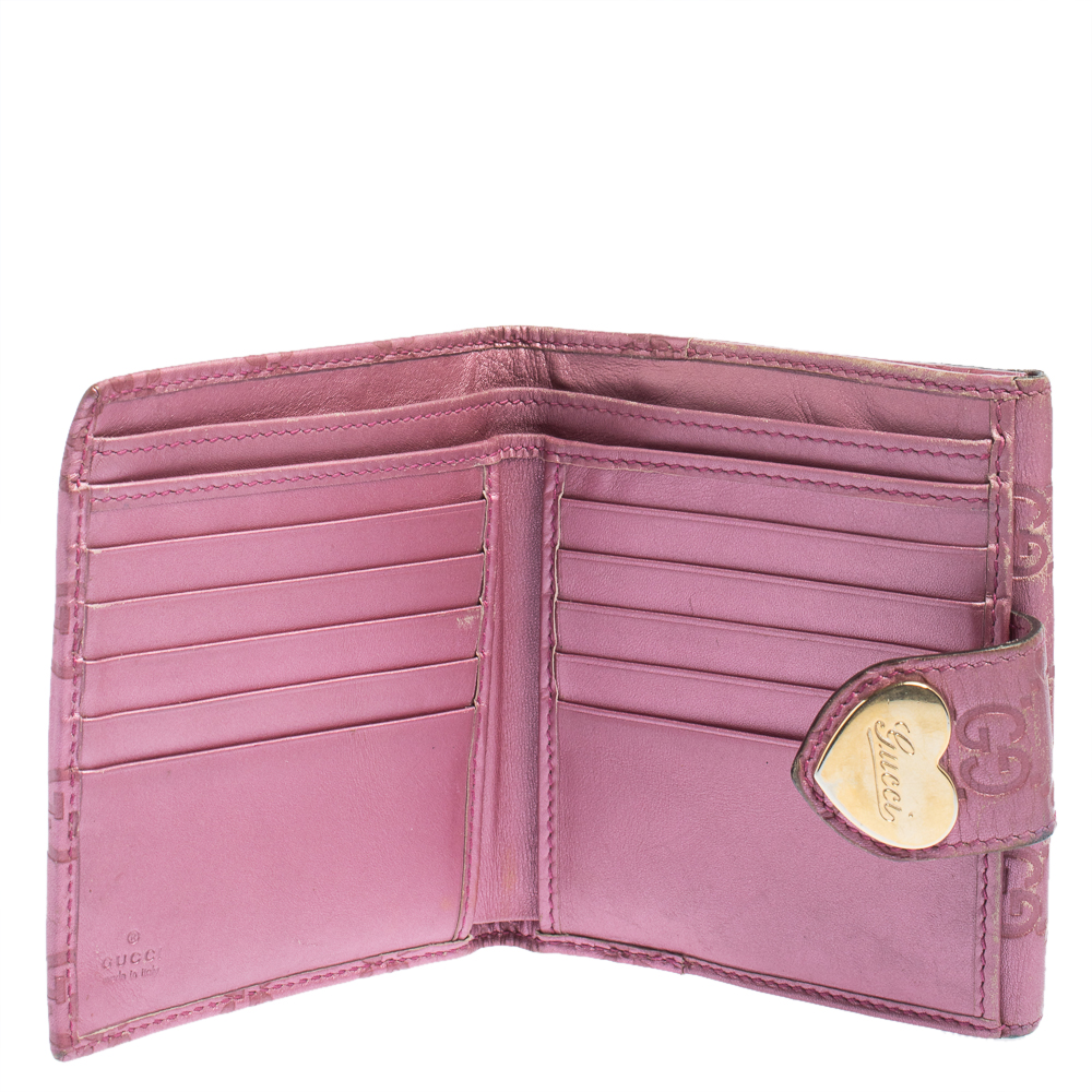 

Gucci Metallic Pink Guccissima Leather Heart French Flap Wallet