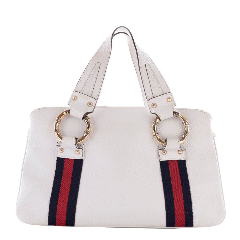 

Gucci White/Ivory Leather Metal Bamboo Top Handle Bag, Multicolor