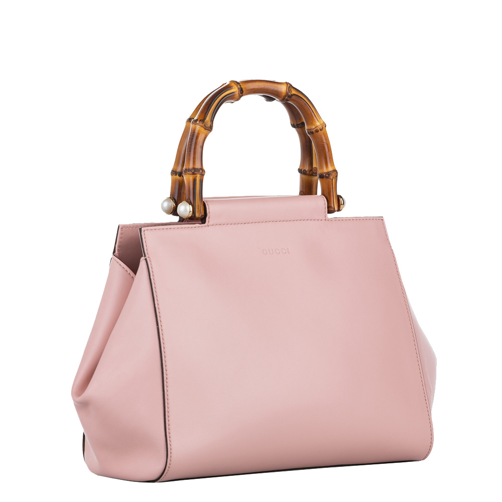 

Gucci Pink Small Bamboo Nymphaea Leather Satchel Bag