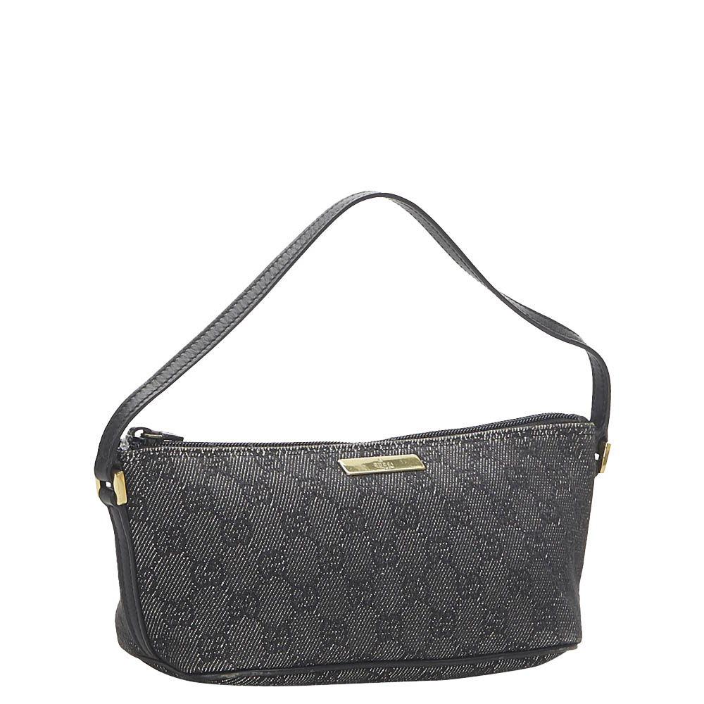 

Gucci Black Denim Leather Boat Baguette Bag