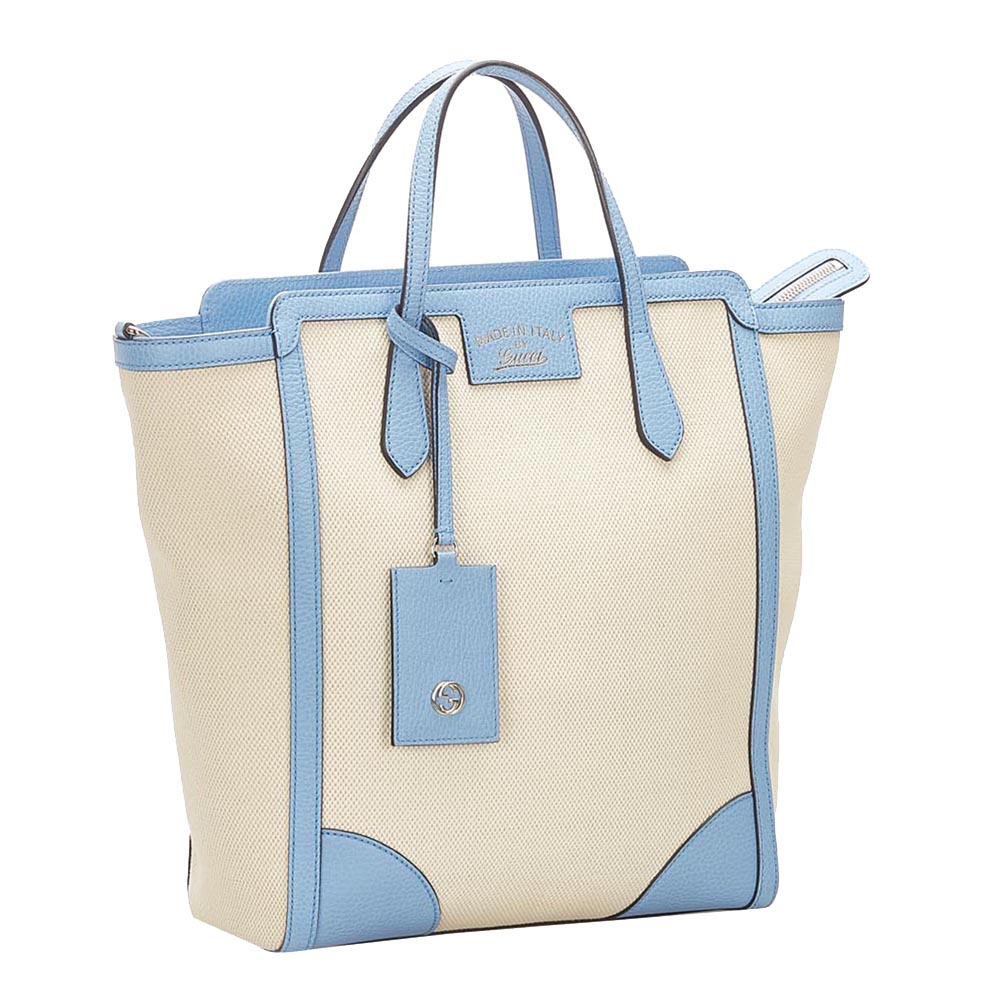 

Gucci BlueWhite Leather Swing Tote Bag, Blue