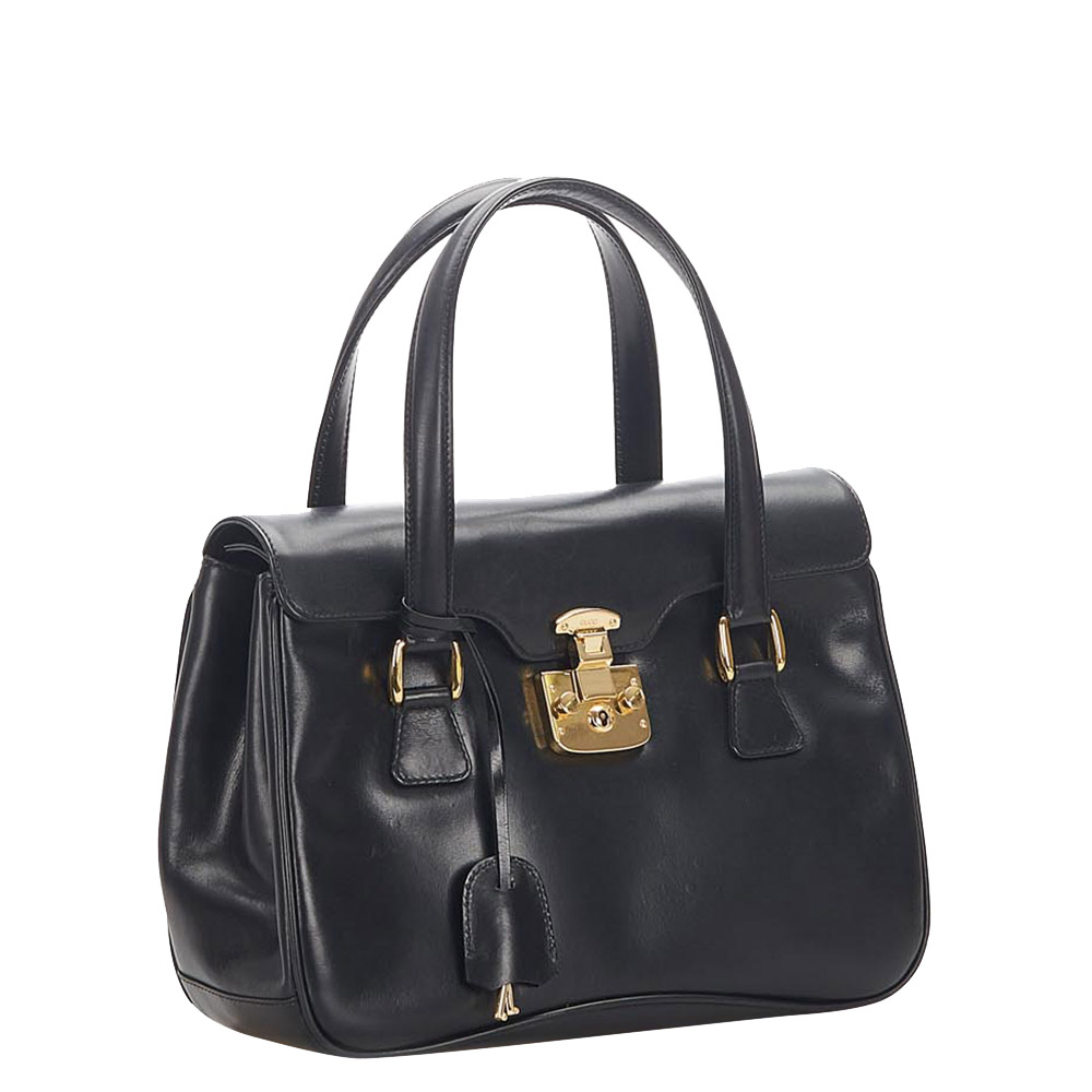 

Gucci Black Leather Lady Lock Top Handle Bag