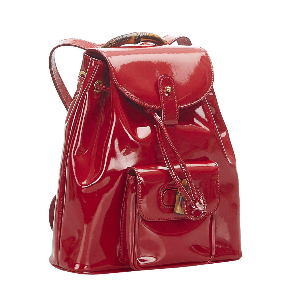 

Gucci Red Patent Leather Bamboo Drawstring Backpack