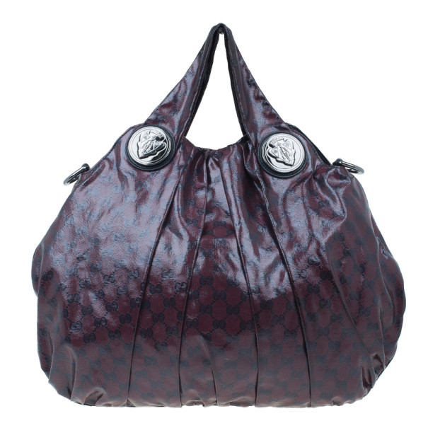 مملوكة مسبقًا Gucci Maroon Crystal Monogram Large Hysteria Top Handle Bag