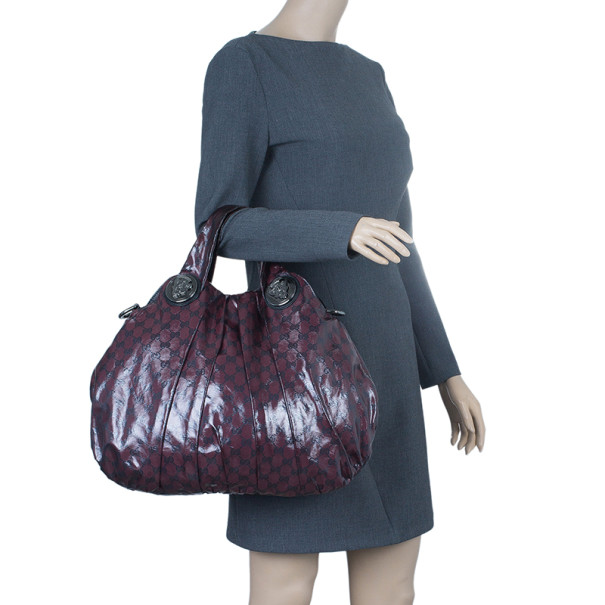 

Gucci Maroon Crystal Monogram Large Hysteria Top Handle Bag, Red