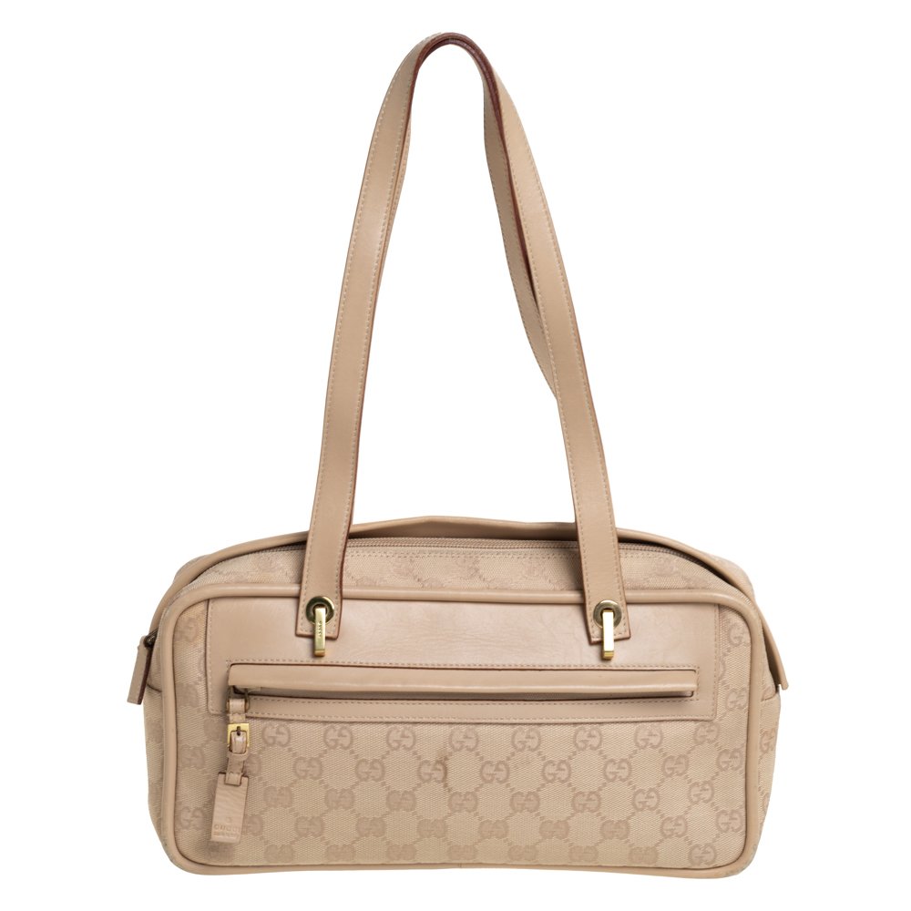 Pre-owned Gucci Beige Gg Canvas And Leather Satchel