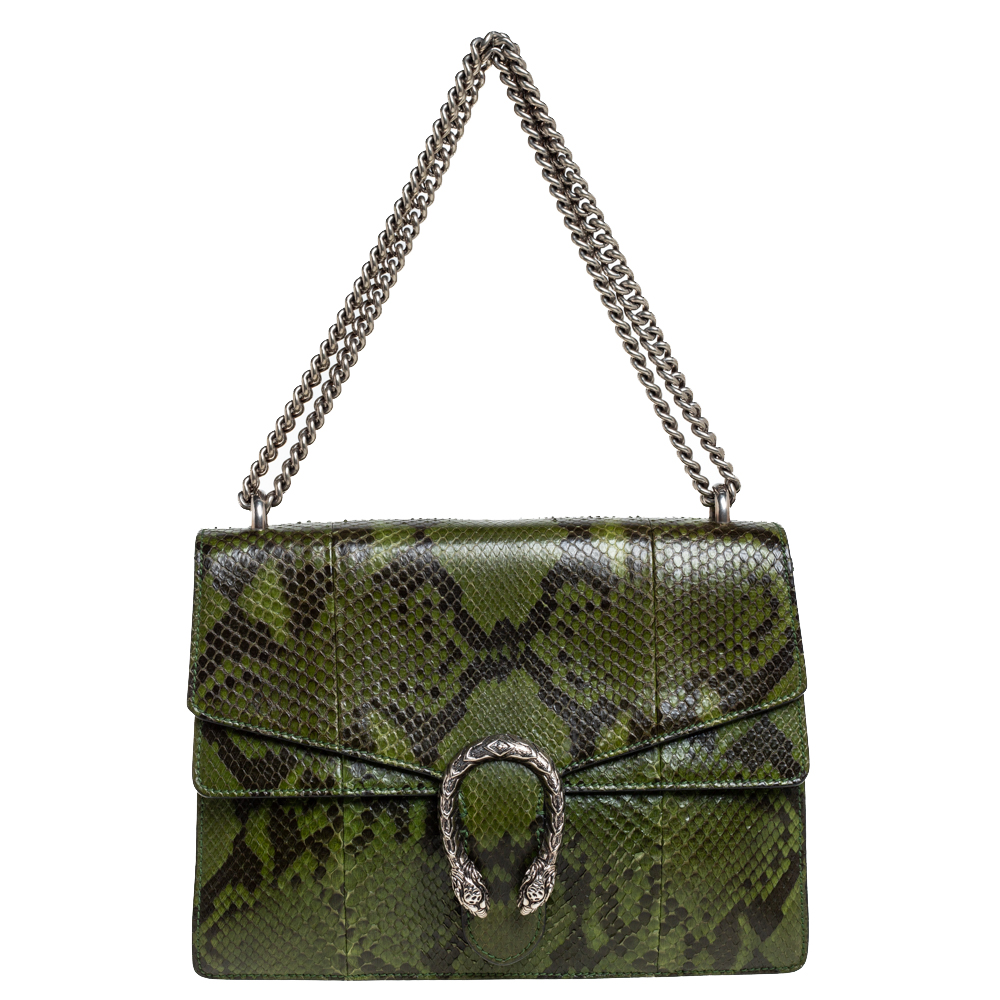 Pre-owned Gucci Green Python Medium Dionysus Shoulder Bag