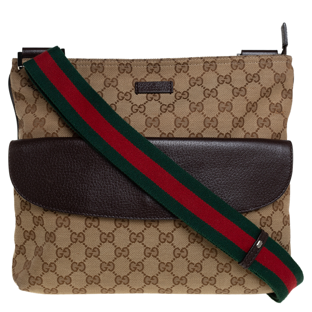 Pre-owned Gucci Beige/ebony Gg Canvas Web Messenger Bag