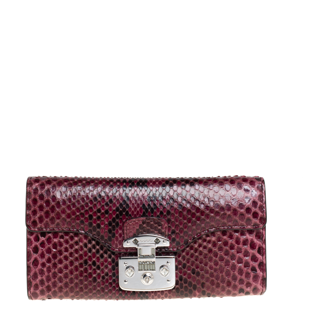 Pre-owned Gucci Burgundy Python Lady Lock Wallet On Chain