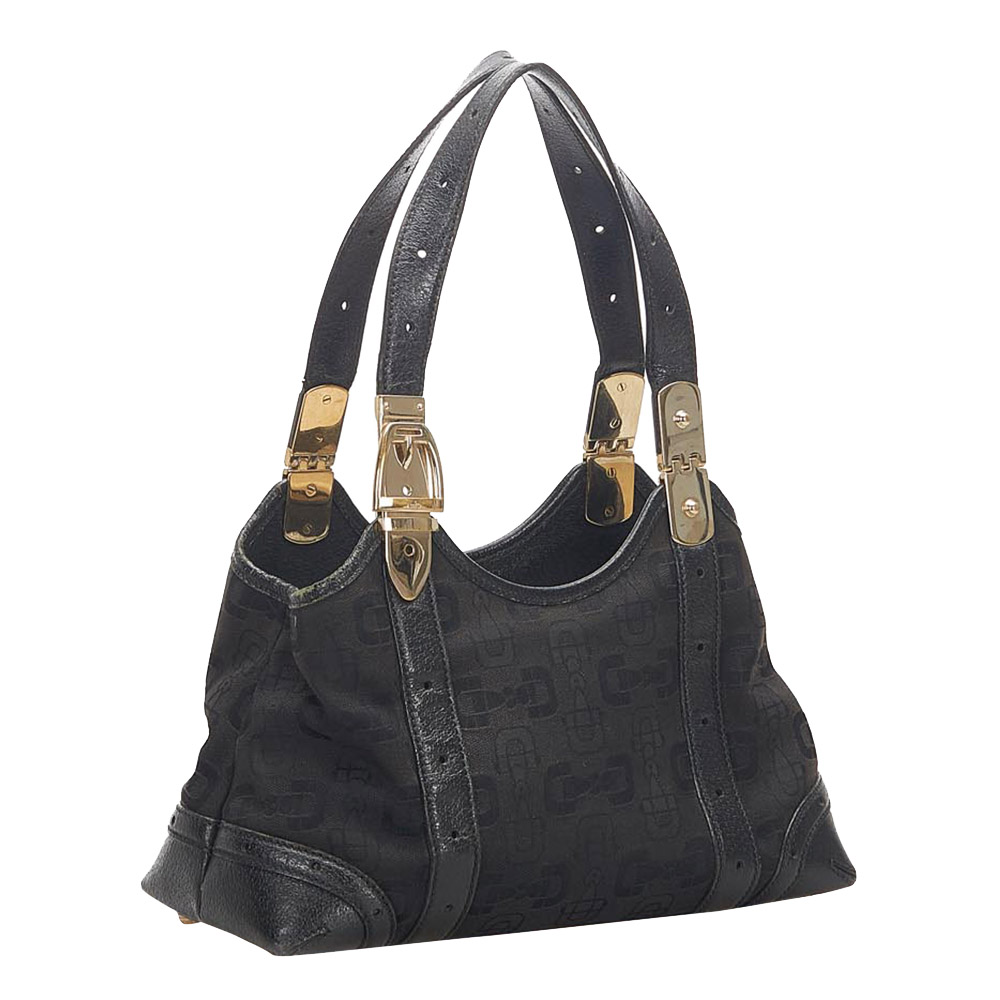 

Gucci Black GG Canvas Horsebit Shoulder Bag