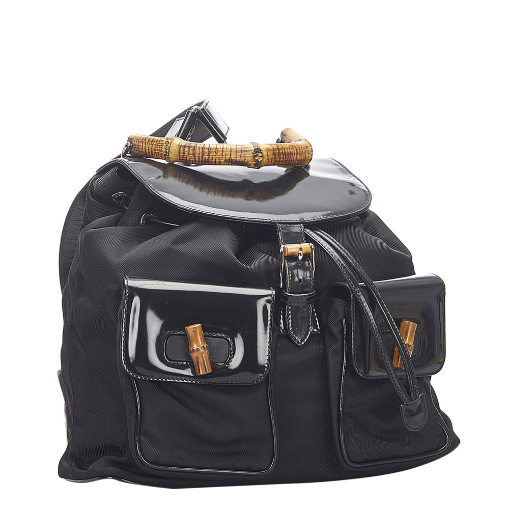 

Gucci Black Nylon and Leather Bamboo Drawstring Backpack