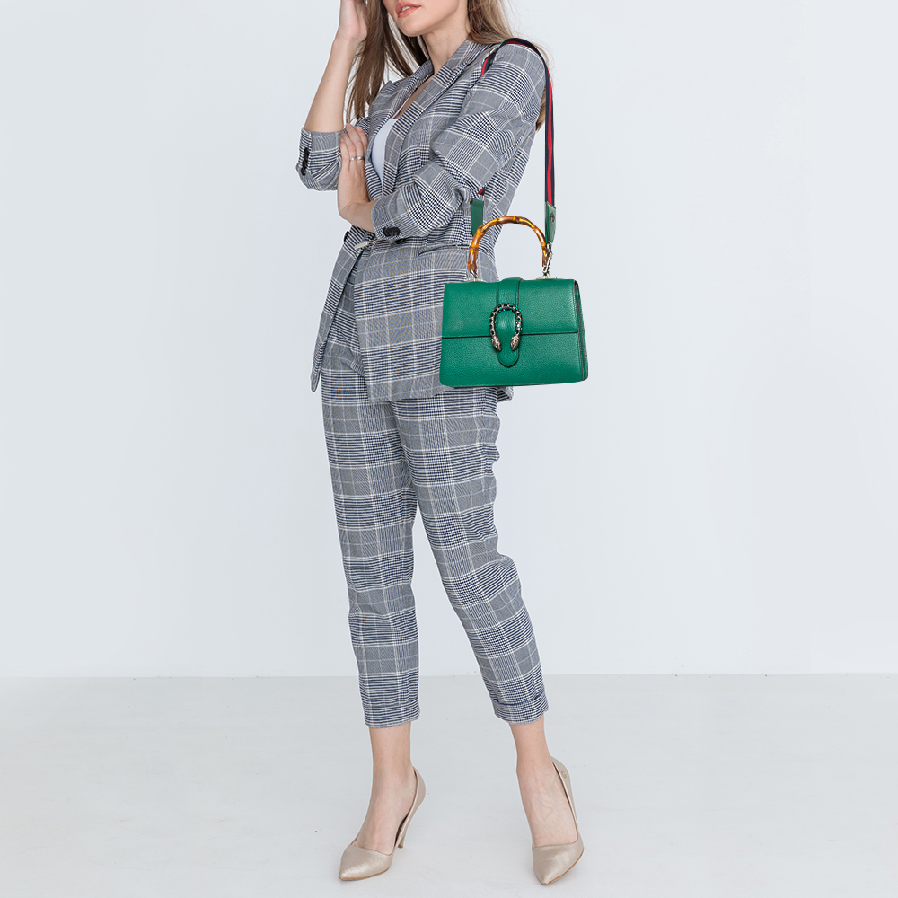

Gucci Green Leather Medium Dionysus Bamboo Top Handle Bag