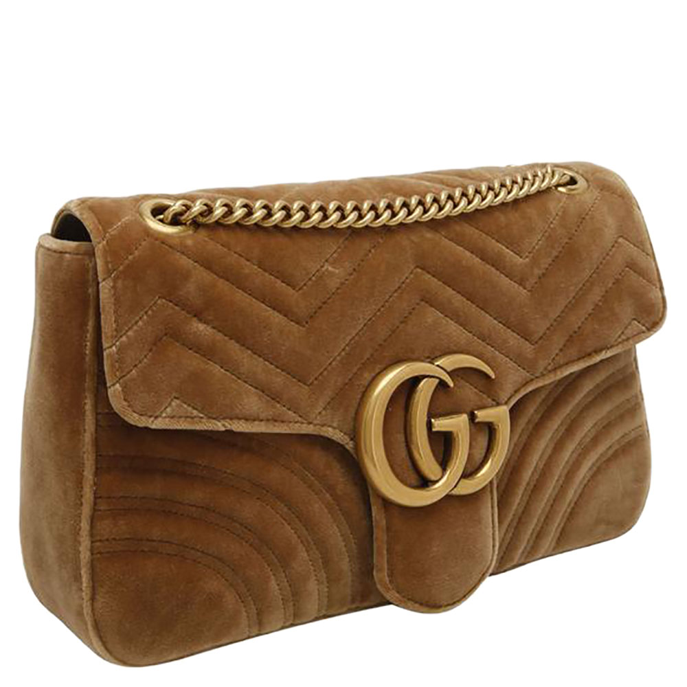 

Gucci Beige GG Marmont Velvet Medium Shoulder Bag
