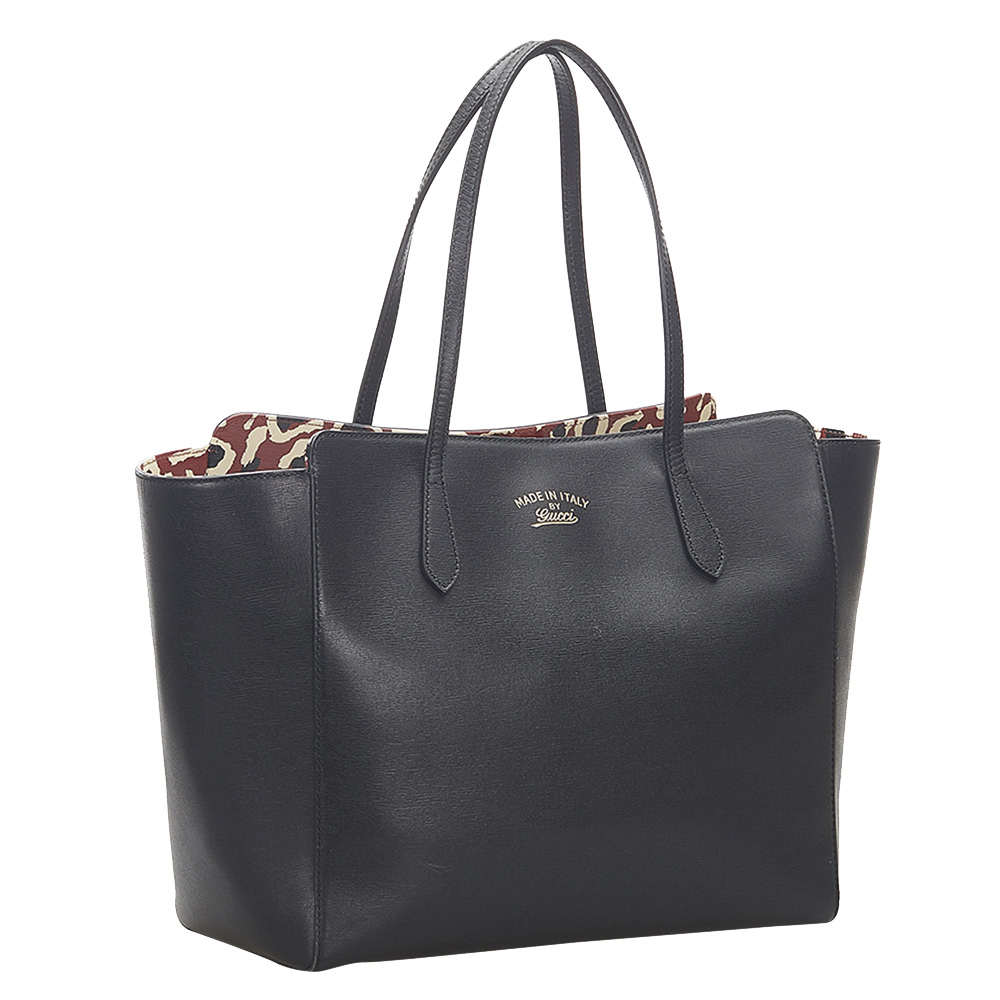 

Gucci Black Leather Swing Tote Bag