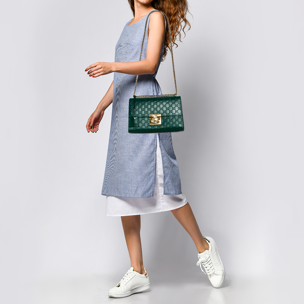 

Gucci Green Guccissima Leather Medium Padlock Shoulder Bag