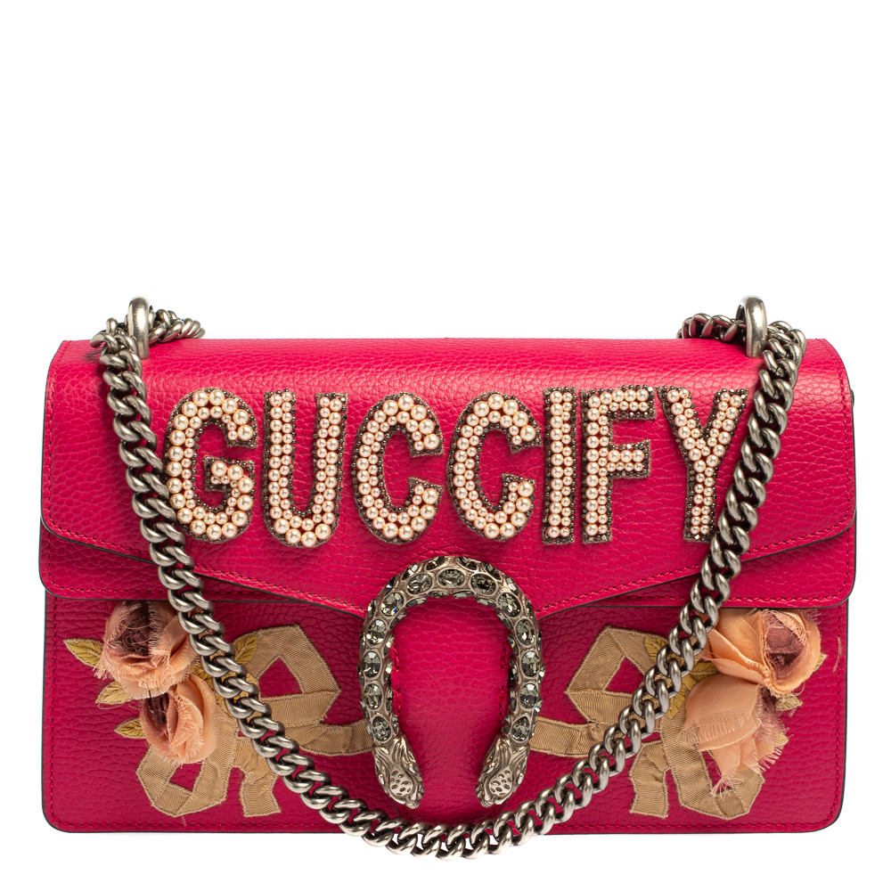 Pre-owned Gucci Fy Pearl Embellished Dionysus Shoulder Bag In Pink