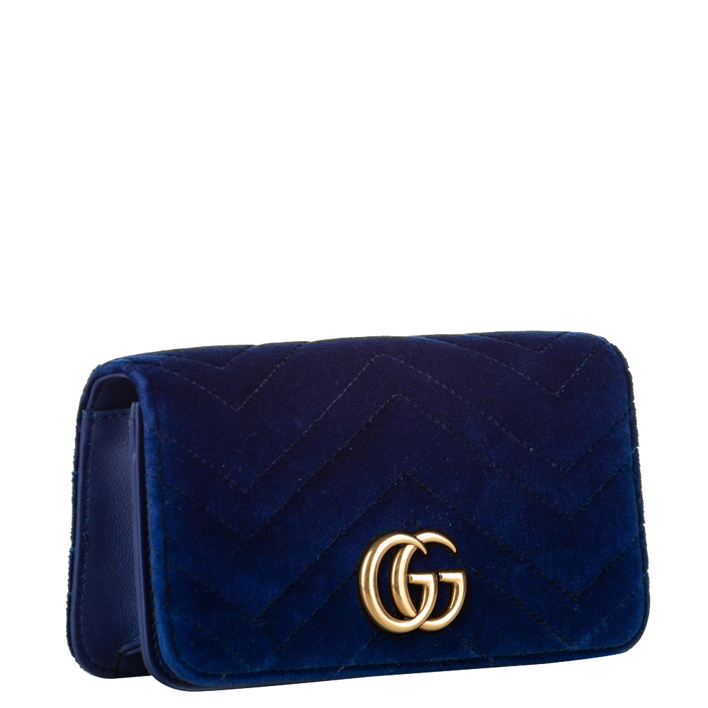 

Gucci Blue Velvet Mini GG Marmont Shoulder Bag