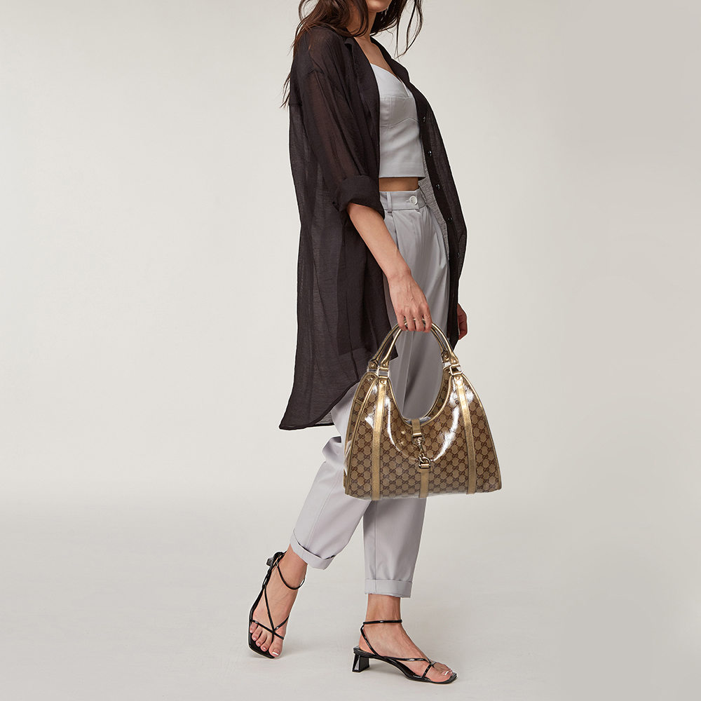 

Gucci Gold/Beige GG Crystal Canvas and Leather Medium Joy Shoulder Bag