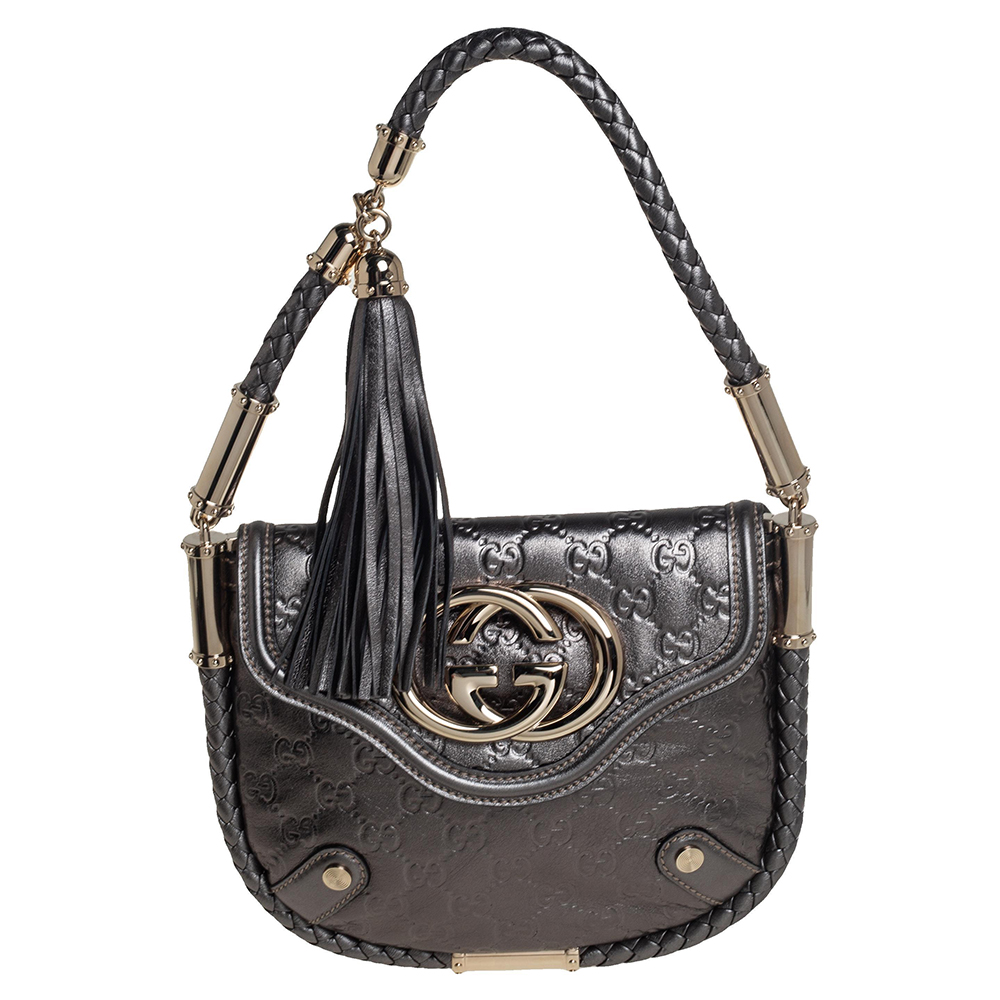 Pre-owned Gucci Ssima Leather Small Britt Shoulder Bag In Metallic
