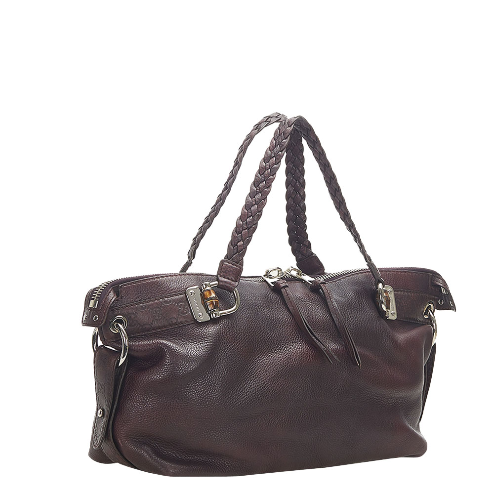 

Gucci Brown Leather Bamboo Bar Tote Bag
