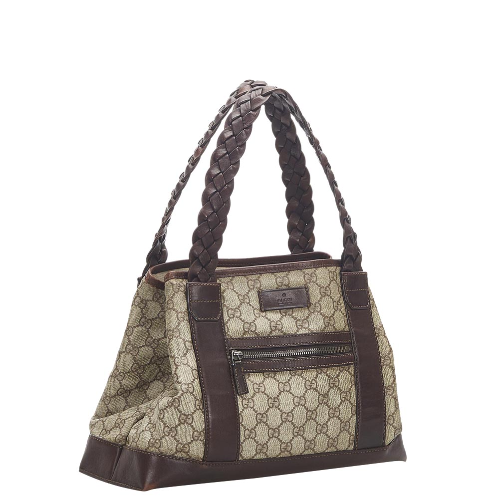 

Gucci Brown GG Canvas Braided Strap Bag, Beige