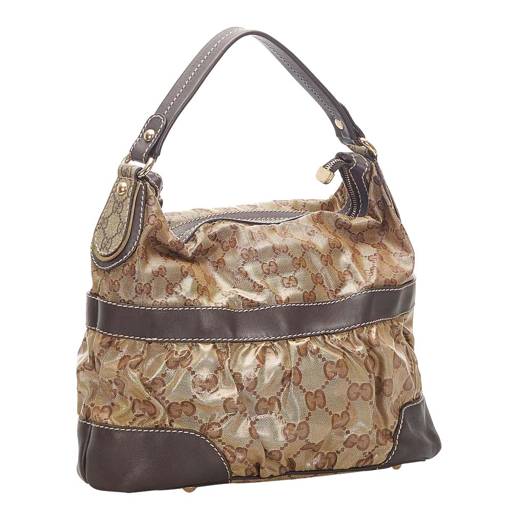 

Gucci Beige/Brown GG Crystal Coated Canvas and Leather Mix Hobo Bag
