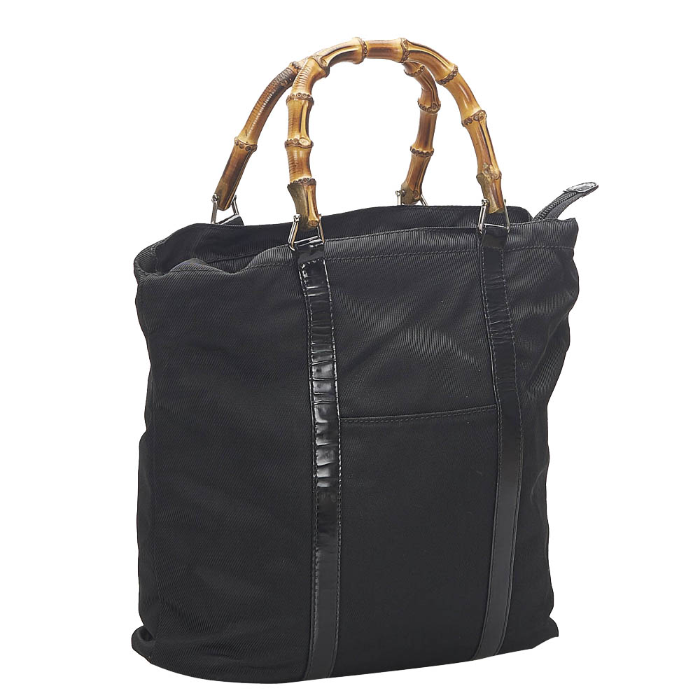 

Gucci Black Canvas Bamboo Tote Bag
