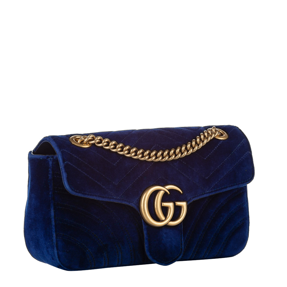 

Gucci Blue Velvet  GG Marmont Shoulder Bag, Navy blue