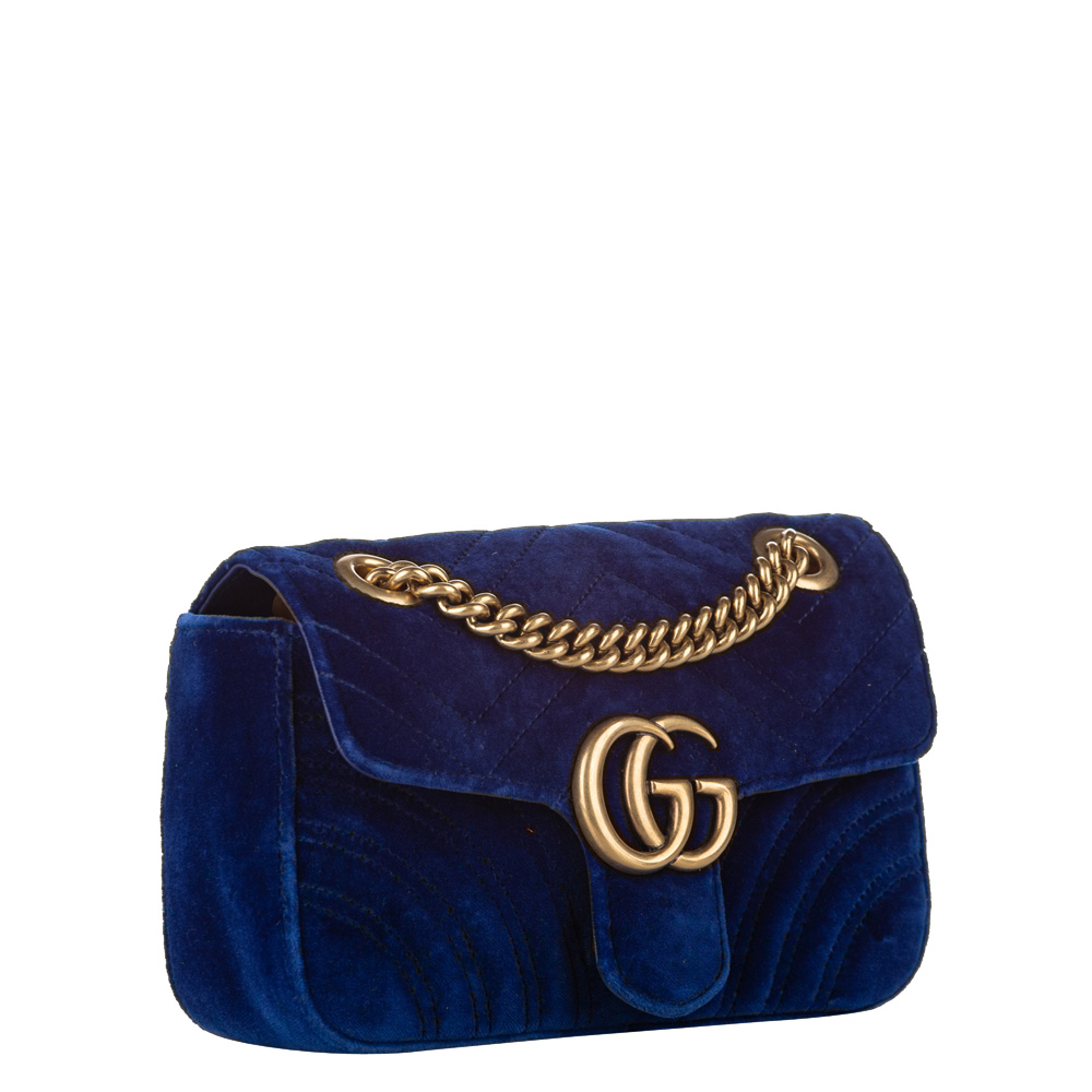 

Gucci Blue Velvet  GG Marmont Shoulder Bag, Navy blue