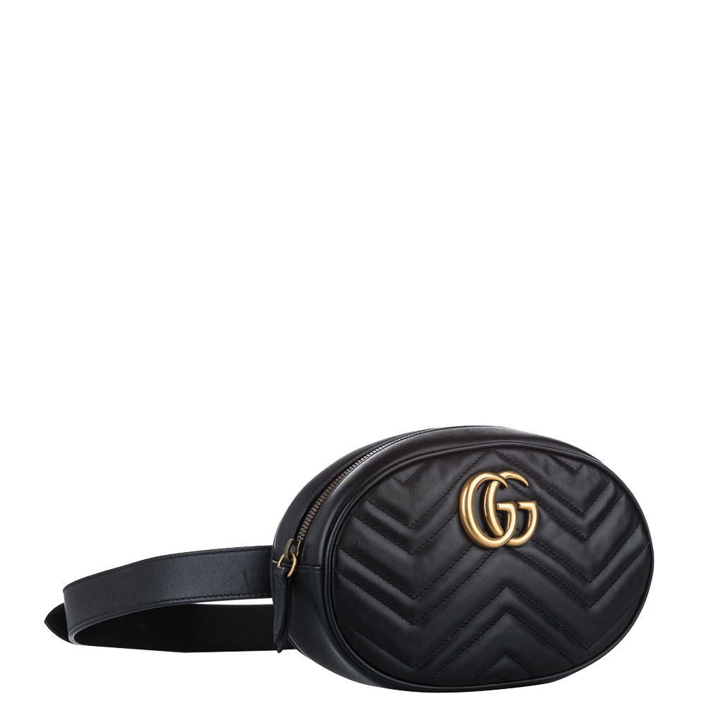 

Gucci Black Leather GG Marmont Belt Bag