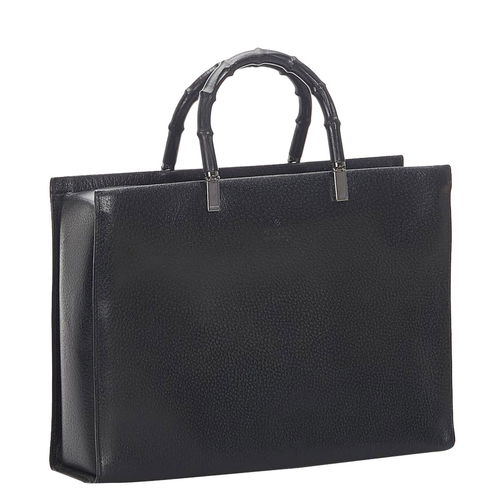 

Gucci Black Leather Bamboo Tote
