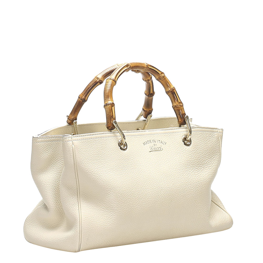 

Gucci White Leather Bamboo Shopper Bag