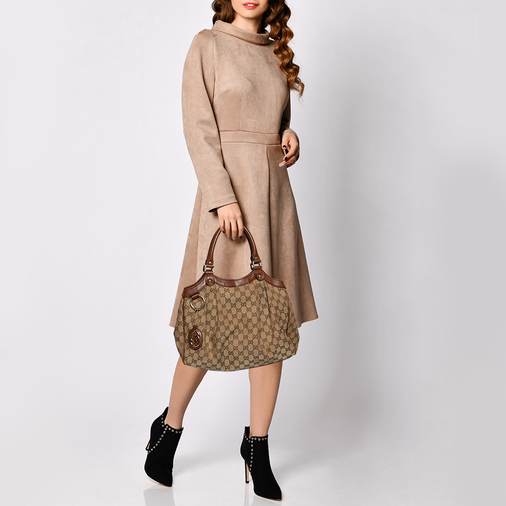 

Gucci Beige/Brown GG Canvas and Leather Medium Sukey Tote