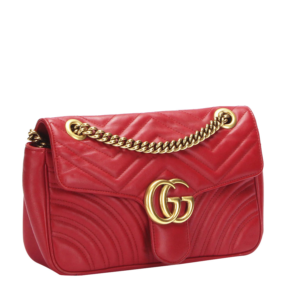 

Gucci Red Leather  GG Marmont Shoulder Bag